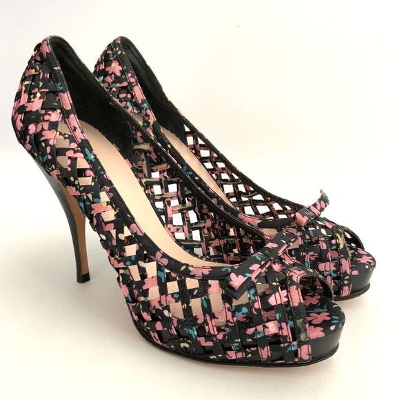 Aldo Pumps Beira Lattice Peep-toe Heels Black Floral 38 - Picture 12 of 12